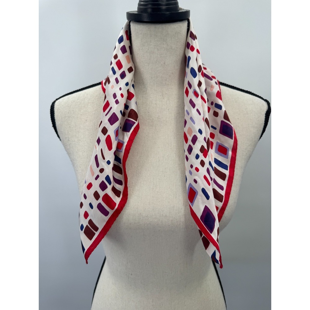 Womens Multicolor Geometric Print Silk Square Scarf Neckerchief Office Accessory - Picture 2 of 11
